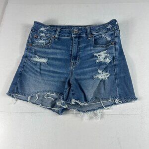 American Eagle Short Women 28* Hi Rise Shortie Blue Distressed Denim Jorts Tag 8